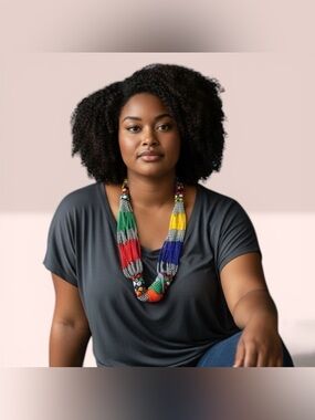 Maasi African Tribal Seed Bead Necklace Multicolor